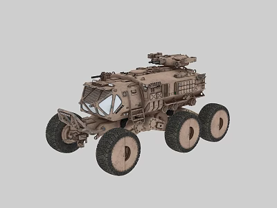 Rugged Off Road Utility Vehicle With Six Wheels And Roof Mounted Weapon 3d model