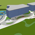 Modern Landscape Design With Trees Pathways And Open Plaza Around Buildings