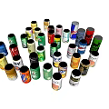 Assorted Beverage Cans Displaying Various Brands And Colorful Designs