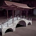 Traditional Chinese Arched Stone Bridge With Pavilion And Railings