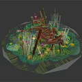 Small Water Scene With Wooden Bridge Lily Pads And Aquatic Plants
