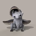 3D Fantasy Creature Model With Gray Body Large Eyes Spotted Wings Shell Back And Claws