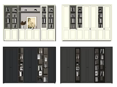 Modern Bookcase Designs in White and Dark Colors With Storage Shelves and Doors 3d model