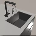 Modern Black Kitchen Sink in White Countertop with Black and Silver Faucets and Cabinet