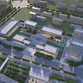 Aerial View of Modern School Buildings with Sports Field and Green Landscaping