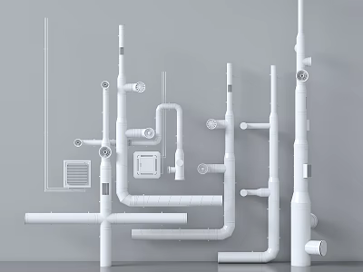 White Industrial Pipe System Featuring Fittings Valves And Structural Layout 3d model