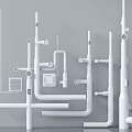 White Industrial Pipe System Featuring Fittings Valves And Structural Layout