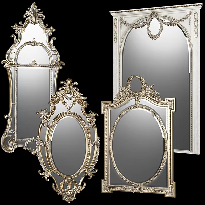 Ornate Vintage Mirrors With Elaborate Carved Frames Gold And White Finishes Oval And Arch Shapes 3d model