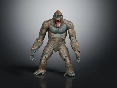 Giant Gorilla Character With Muscular Body Open Mouth And Sharp Teeth Standing Pose 3d model