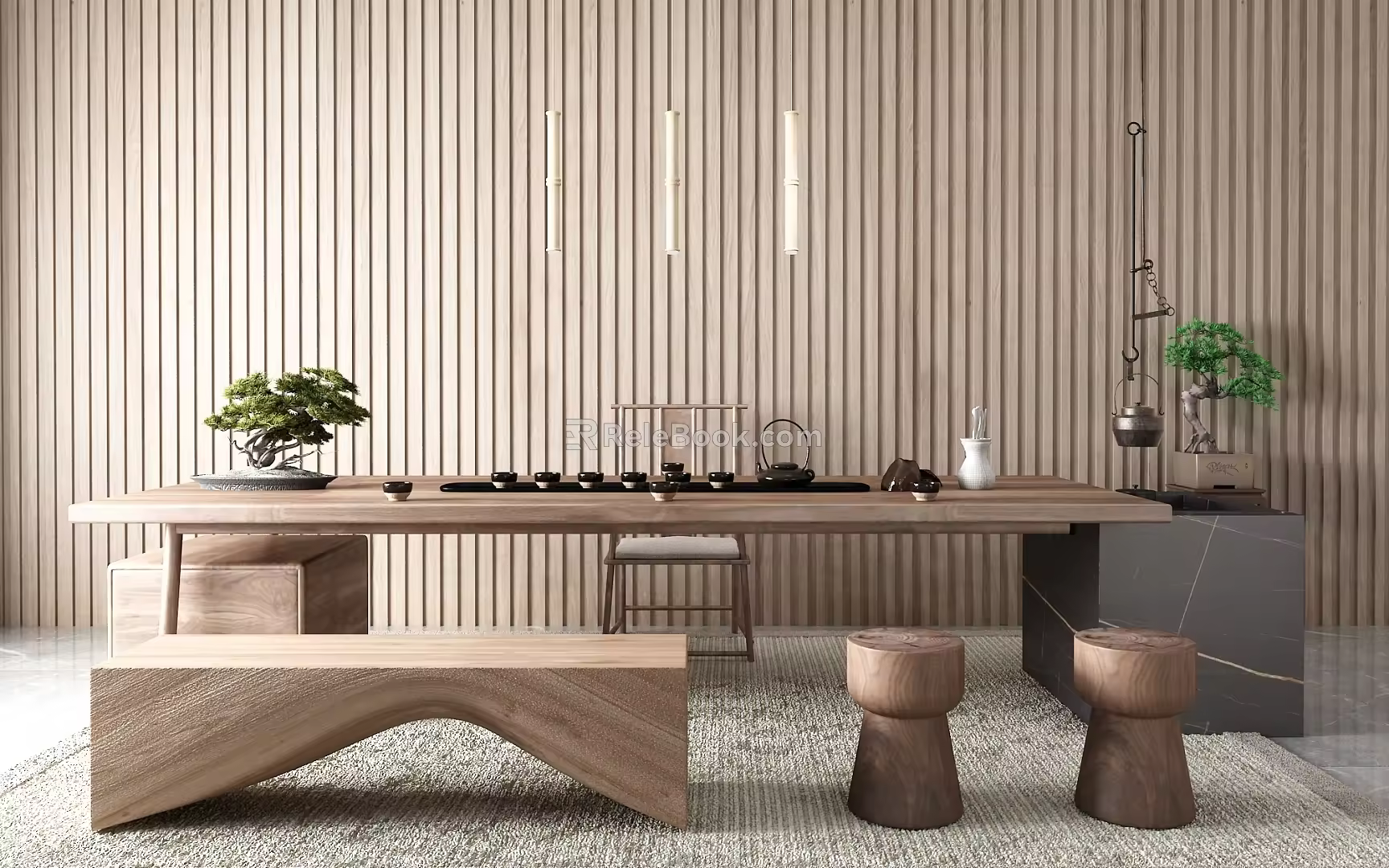 New Chinese Tea Table and Chair 3d model