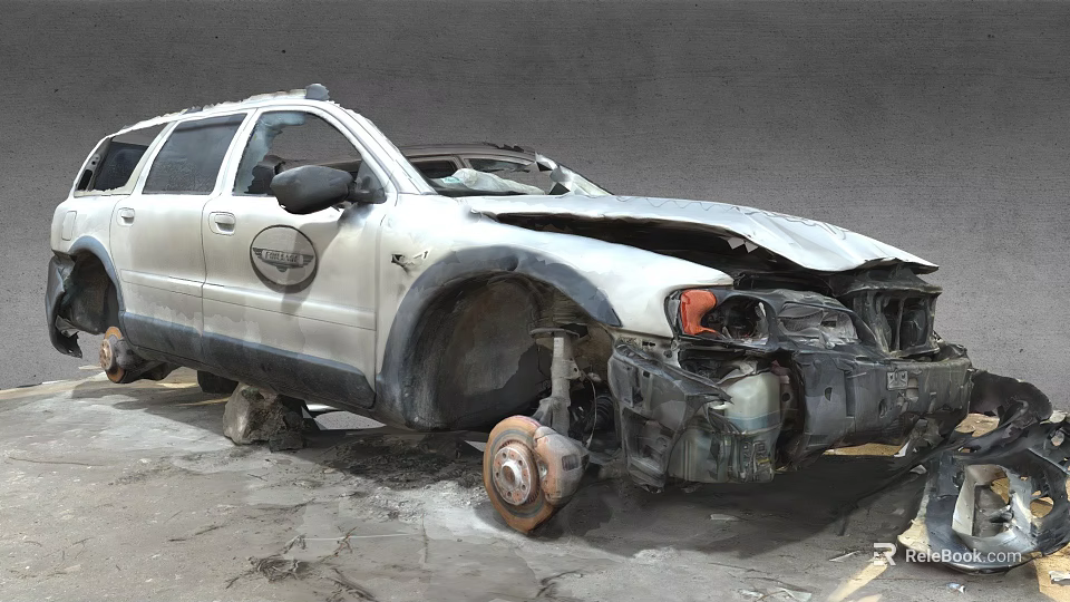 Severely Damaged Car With Broken Front End Dented Body And Shattered Glass After Collision 3d model 