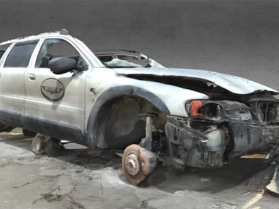 Severely Damaged Car With Broken Front End Dented Body And Shattered Glass After Collision 3d model