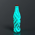Unique Glowing Green Glass Bottle With Black Patterns And Red Cap For Home Decor