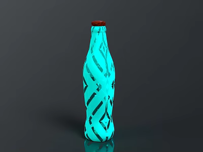 Unique Glowing Green Glass Bottle With Black Patterns And Red Cap For Home Decor 3d model