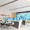 Modern Monitoring Room With Multiple Computer Monitors And Large Map Data Display Screen 3d model