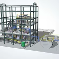 Multi Level Industrial Equipment With Steel Frame Structure And Production Line Components 3d model