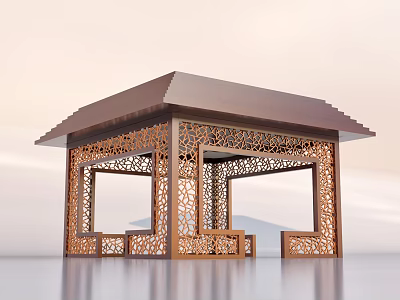 Copper Colored Pavilion With Intricate Carvings And Modern Roof Design 3d model