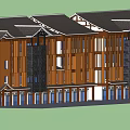 Traditional Style Commercial Complex With Brown Facade And Retail Storefronts