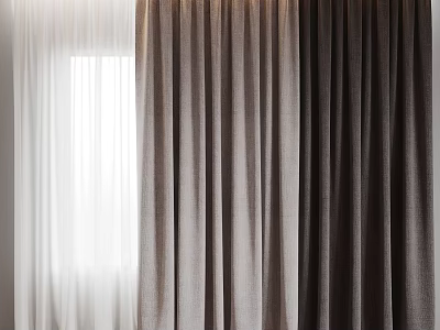 Modern Window Curtains With White Sheer And Brown Thick Fabric For Interior Design 3d model
