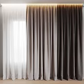 Modern Window Curtains With White Sheer And Brown Thick Fabric For Interior Design