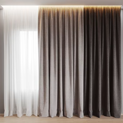 Modern Window Curtains With White Sheer And Brown Thick Fabric For Interior Design 3d model