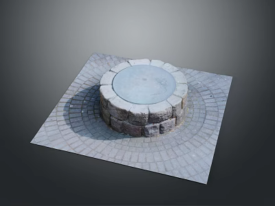Outdoor Circular Stone Fire Pit With Square Brick Paving Design 3d model