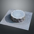 Outdoor Circular Stone Fire Pit With Square Brick Paving Design 3d model
