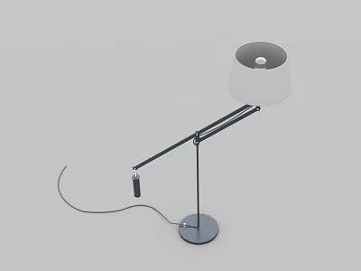 Modern Floor Lamp With White Lampshade Black Metal Arm Circular Base And Power Cord 3d model