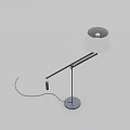 Modern Floor Lamp With White Lampshade Black Metal Arm Circular Base And Power Cord