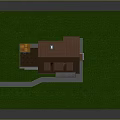 Wooden Detached Villa With Brown Roof Chimney And Pathway On Green Lawn