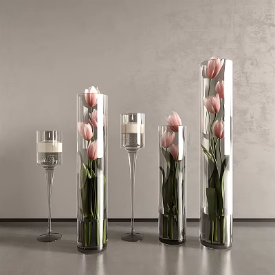 Modern vase glass bottle floral tulip bouquet 3d model