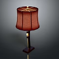Modern Wooden Base Table Lamp With Red Lampshade And Golden Stand