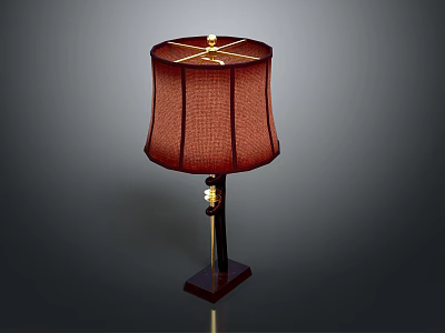 Modern Wooden Base Table Lamp With Red Lampshade And Golden Stand 3d model