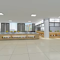 Modern Restaurant Interior With Display Counters Fresh Fruits Tableware And Bright Lighting 3d model