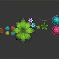 Lush Green Palm Tree With Colorful Mushrooms And Vine Plants Scene