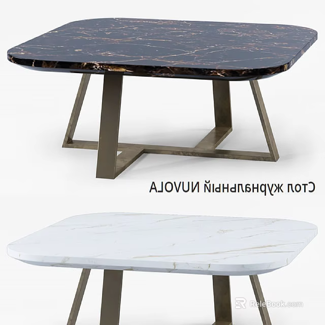 Modern Sofa Coffee Table Set With Black White Marble Tops And Metal Frames 3d model