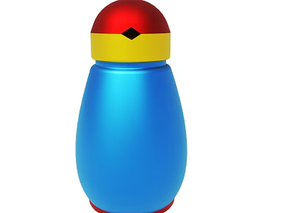 Stylish Decorative Bottle With Blue Body Red Top Yellow Ring And Black Diamond 3d model