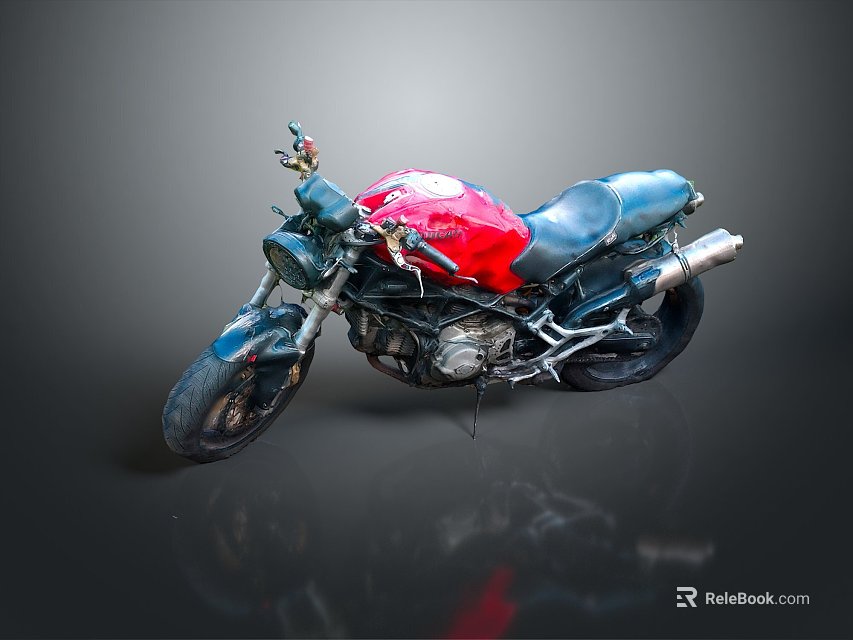 Red And Black Motorcycle With Sporty Design Black Leather Seat And Chrome Exhaust 3d model 