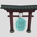 Traditional Entrance Gate With Black Tile Roof Red Pillars White Plaque And Circular Blue Ornament