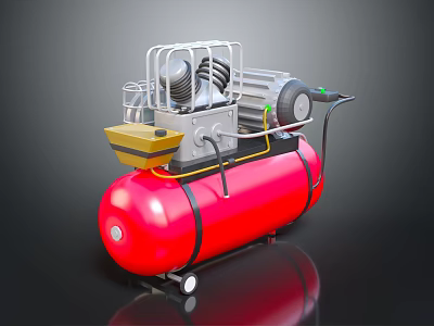 Industrial Air Compressor With Red Air Tank Motor Yellow Component Black Handle And Wheels 3d model