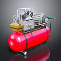 Industrial Air Compressor With Red Air Tank Motor Yellow Component Black Handle And Wheels