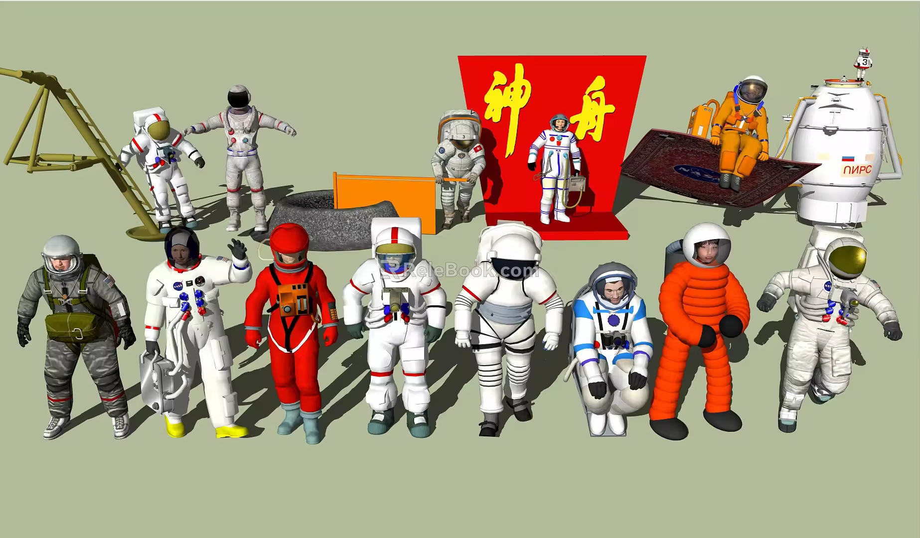 Modern astronaut character combination 3d model