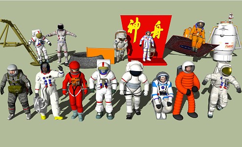 Modern astronaut character combination 3d model