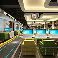 Modern Internet Cafe Interior With Multiple Computers Comfortable Seats Stylish Lighting And Spacious Layout 3d model