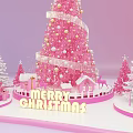 Pink Christmas Tree With Small Trees Gifts And Merry Christmas Sign Photo Check In Spot