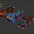 Three Colorful Construction Trucks Featuring Red Blue Green Dump And Flatbed Models