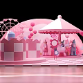 Pink Themed Photo Spot With Checkered Floor Carousel Elements And Candy Decorations 3d model