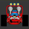 Red And Blue Toy Car With Yellow Headlights Big Black Wheels And Silver Exhaust