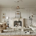 Elegant Modern Living Room Interior With Decorative Molding Ceiling Fan Fireplace And Mirror