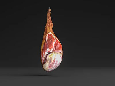Suspended Cured Ham Leg With Marbled Meat And Fat On Dark Background 3d model